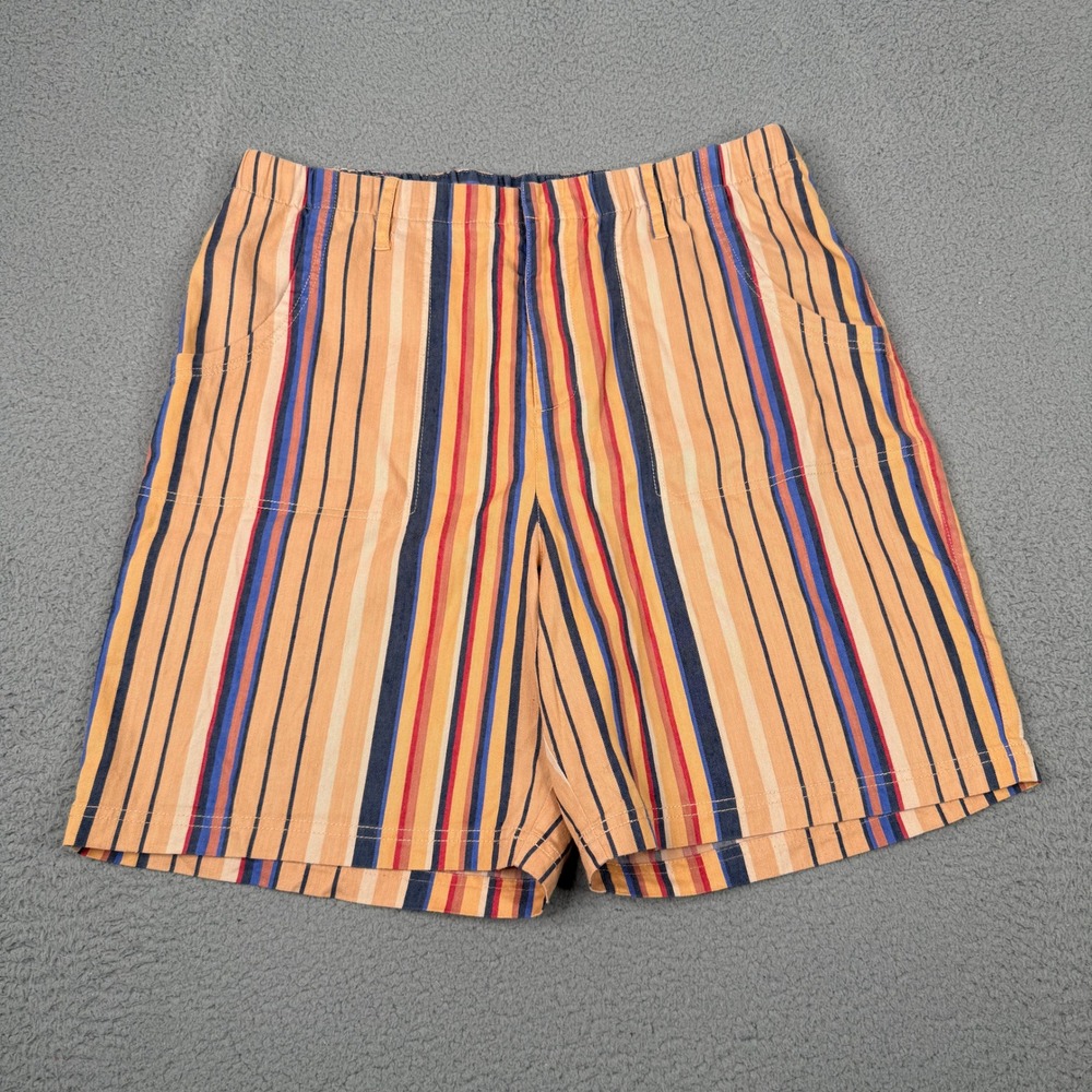 Soft Surroundings Shorts Womens L Orange Striped Linen Blend Coastal Resort Boho